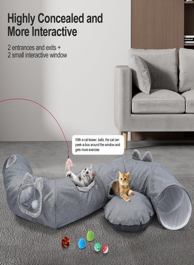 Odoland Linen Cat Tunnels for Indoor Cats with Central Cat Bed, Interactive Cat Toys Detachable Soft Mat and Variety Kitty Toy Set Grey - Image 3